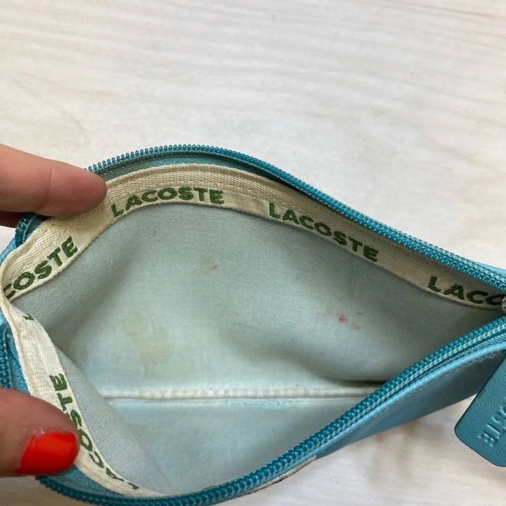 Lacoste Turquoise Blue Textured PVC Wristlet Pouch Zip Clutch‎ Bag